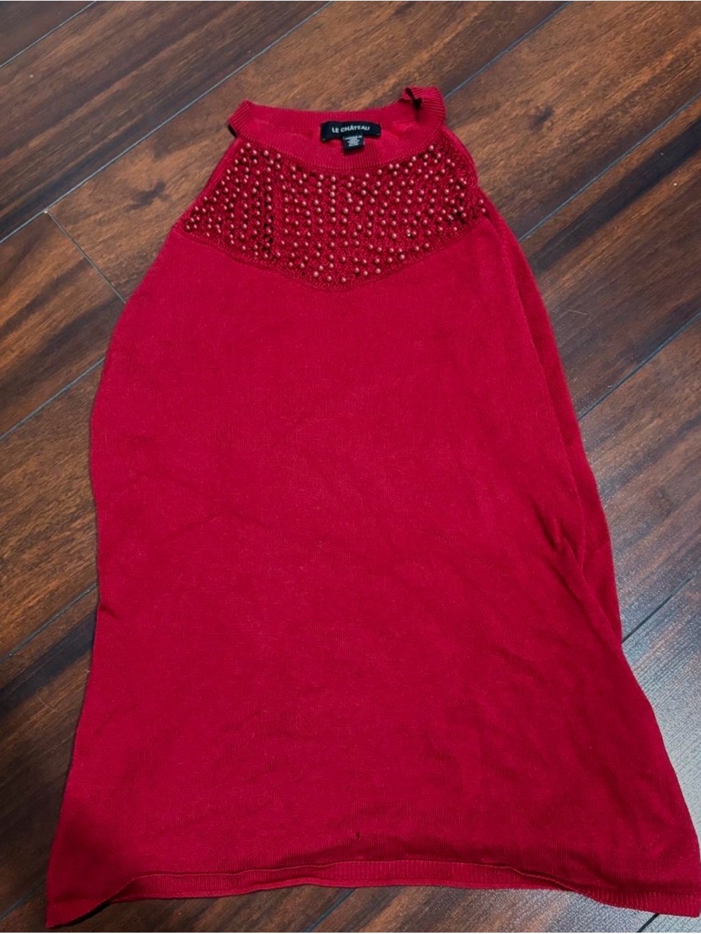 le chateau Red Beaded Halter Tank Top